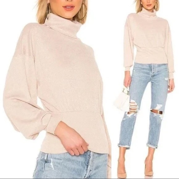 Free People Glam Sparkle Cowl Neck Pullover Sweater Pearl Dust Glitter Champagne - Picture 1 of 10